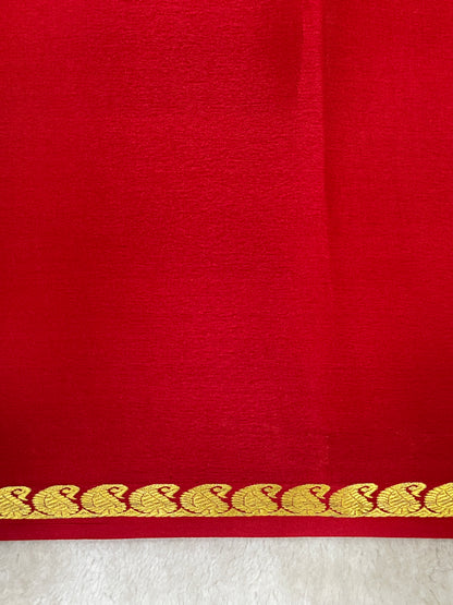 Pure Crepe Mysore Silk Saree in Red with self color Blouse
