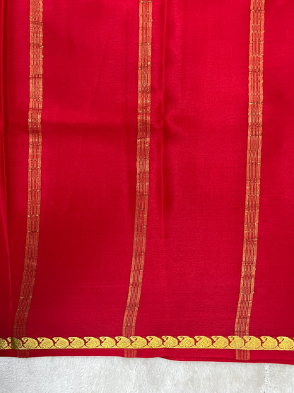 Pure Crepe Mysore Silk Saree in Red with self color Blouse