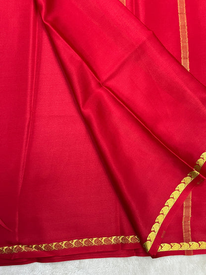 Pure crepe Mysore silk saree In Bright Red Wih Self Blouse  - 1146006