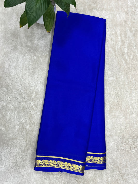Pure Crepe Mysore Silk Saree With Royal Blue in self color Blouse