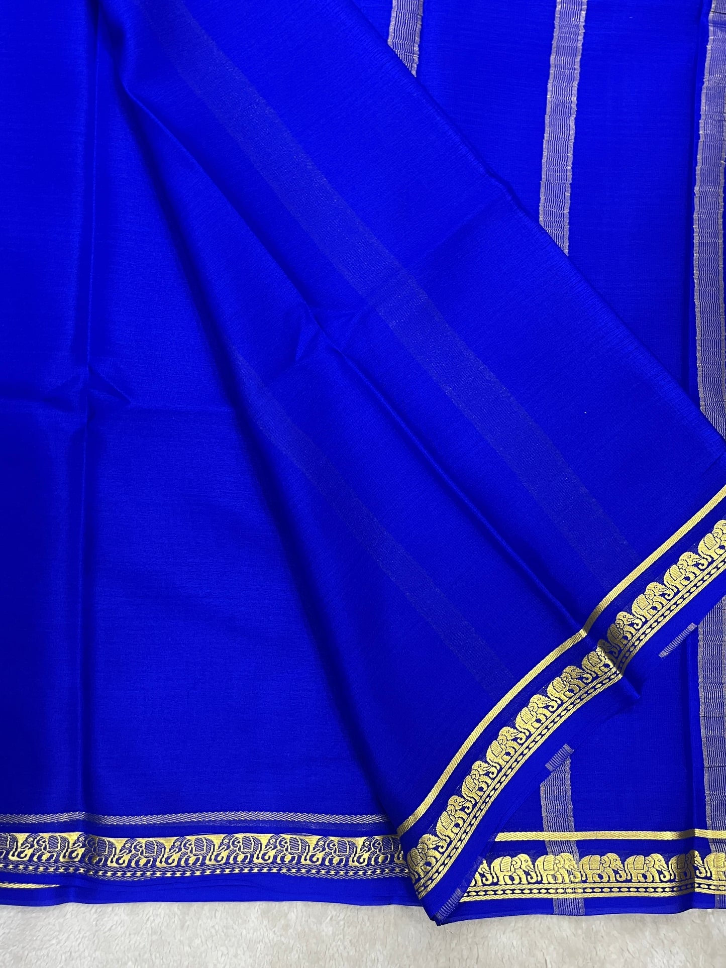 Pure Crepe Mysore Silk Saree With Royal Blue in self color Blouse
