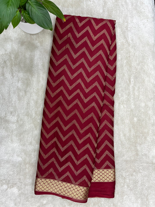 Pure crepe Mysore silk saree In Red With Self Blouse - 1145311