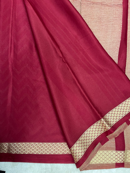 Pure crepe Mysore silk saree In Red With Self Blouse - 1145311