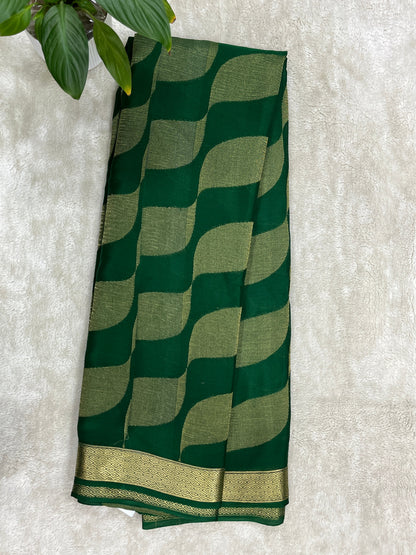 Pure crepe Mysore silk saree In Green With Self Blouse- 1145311