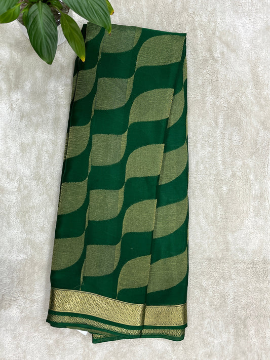 Pure crepe Mysore silk saree In Green With Self Blouse- 1145311