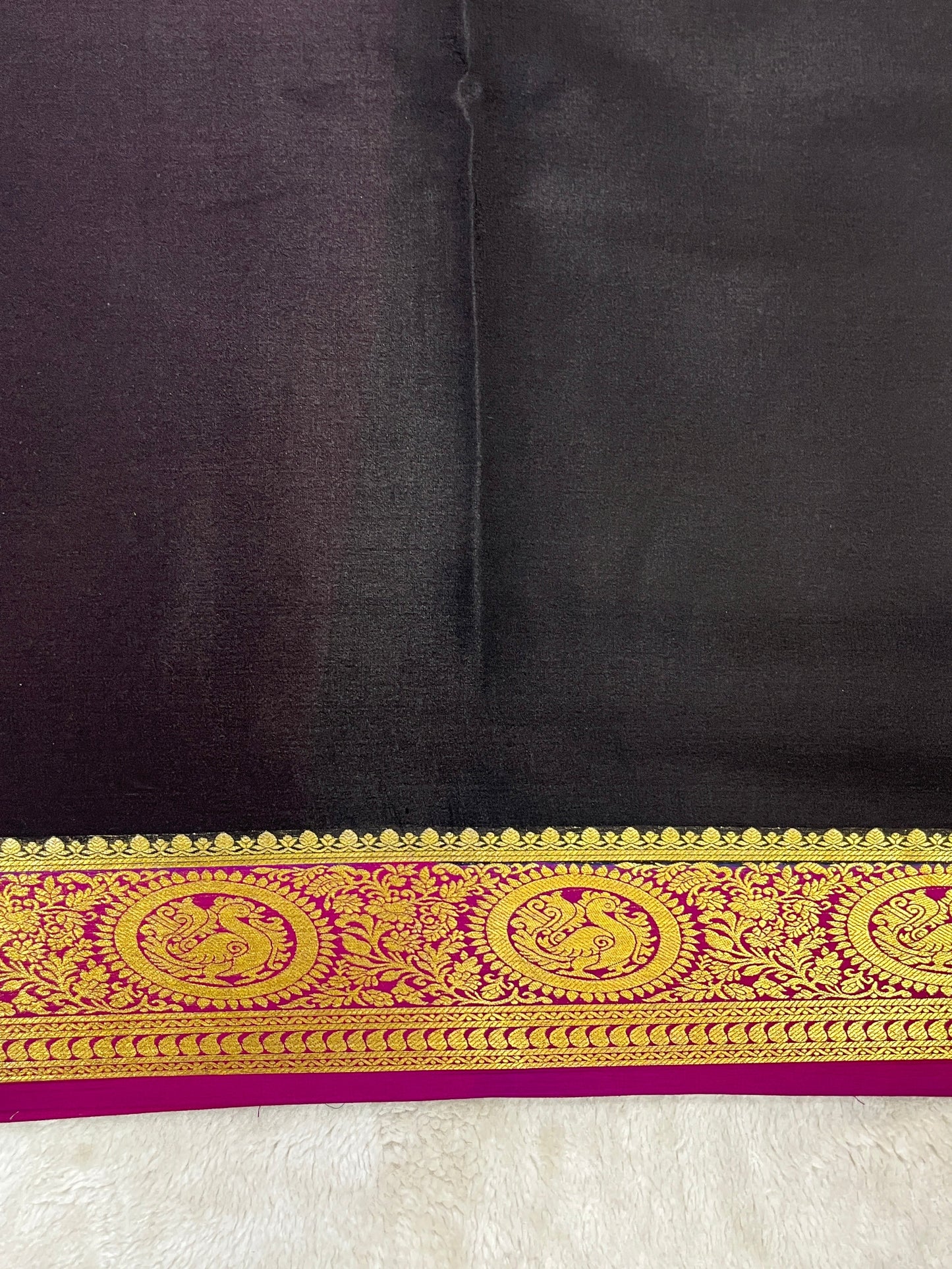 Pure crepe Mysore silk saree In Black & Red With Contrast Blouse- 1146006