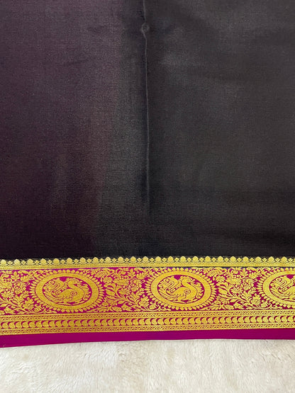 Pure crepe Mysore silk saree In Black & Red With Contrast Blouse- 1146006