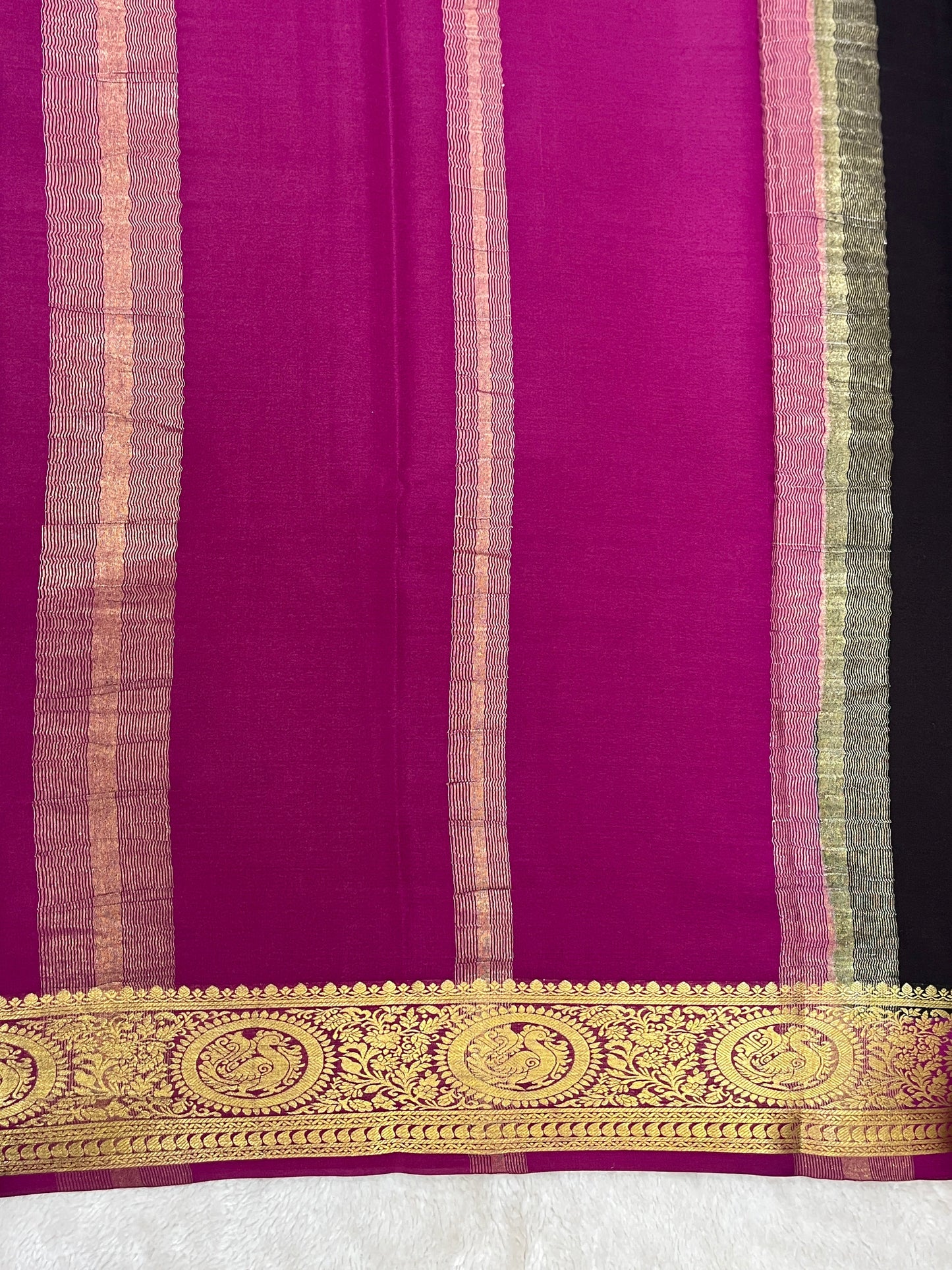 Pure crepe Mysore silk saree In Black & Red With Contrast Blouse- 1146006