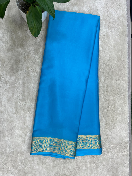 Pure crepe Mysore silk saree In Light Blue With Self Blouse- 16271502