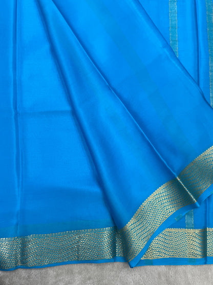 Pure crepe Mysore silk saree In Light Blue With Self Blouse- 16271502
