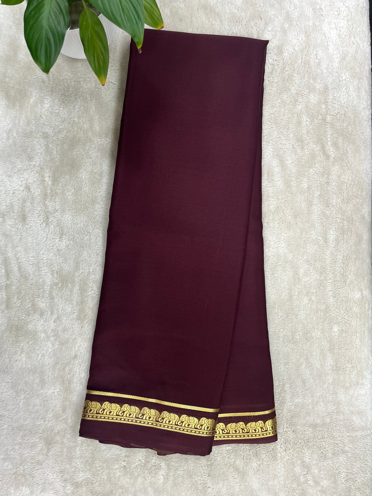 Pure crepe Mysore silk saree In Brown Self Color Blouse- 1146006