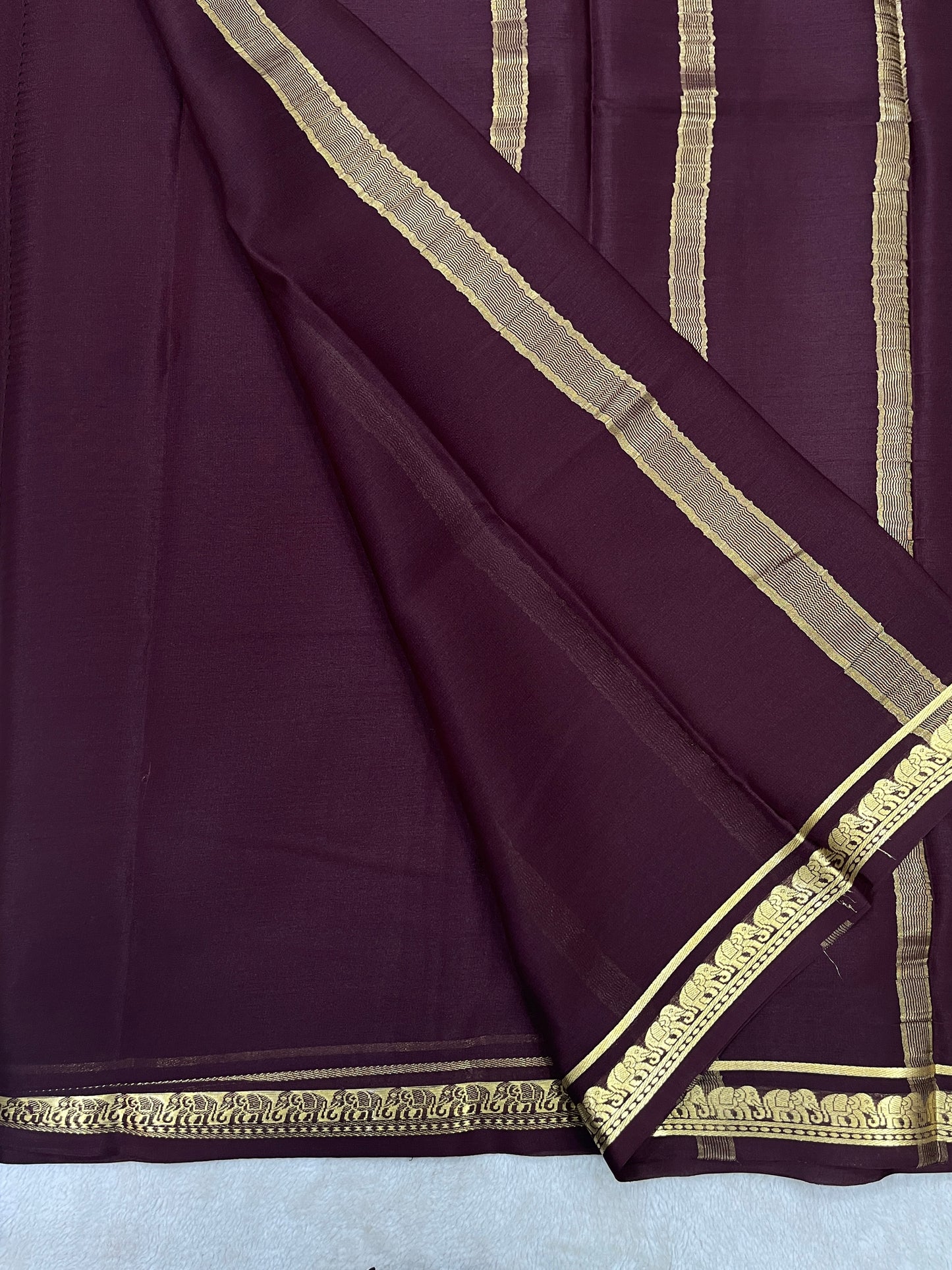Pure crepe Mysore silk saree In Brown Self Color Blouse- 1146006