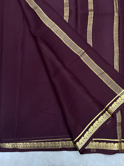 Pure crepe Mysore silk saree In Brown Self Color Blouse- 1146006