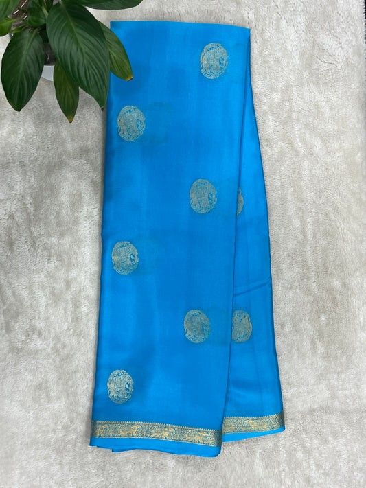 Pure crepe Mysore silk saree In Sky BlueSelf Color Blouse - 1145307