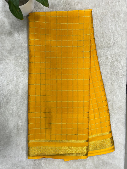 pure crepe mysore silk check cont In Yellow 16271507