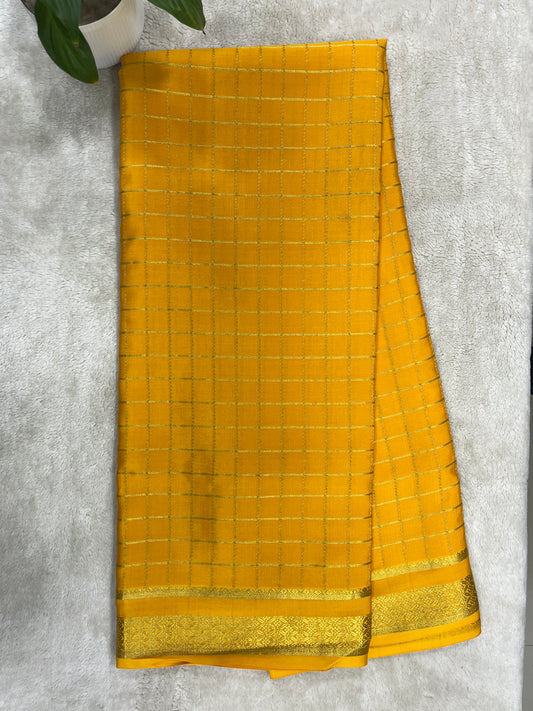 pure crepe mysore silk check cont In Yellow 16271507
