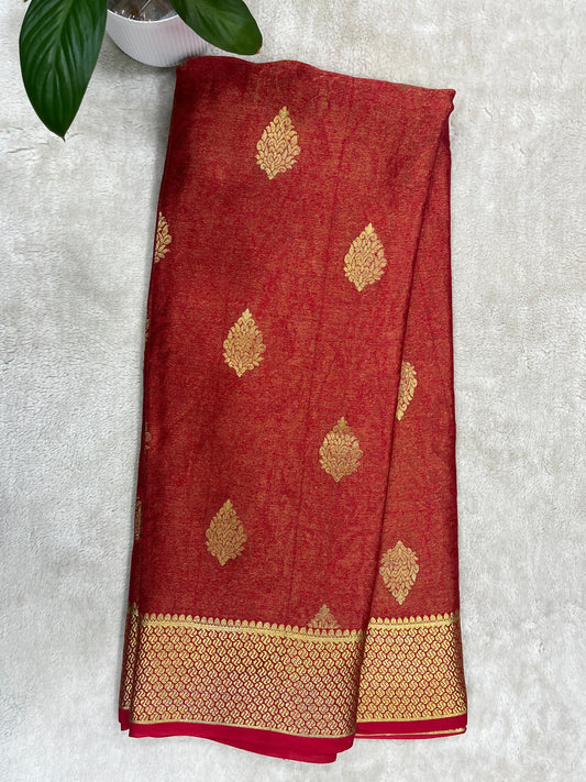 pure crepe mysore silk In Red Brocade With Self Blouse-16271503