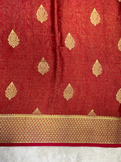 pure crepe mysore silk In Red Brocade With Self Blouse-16271503