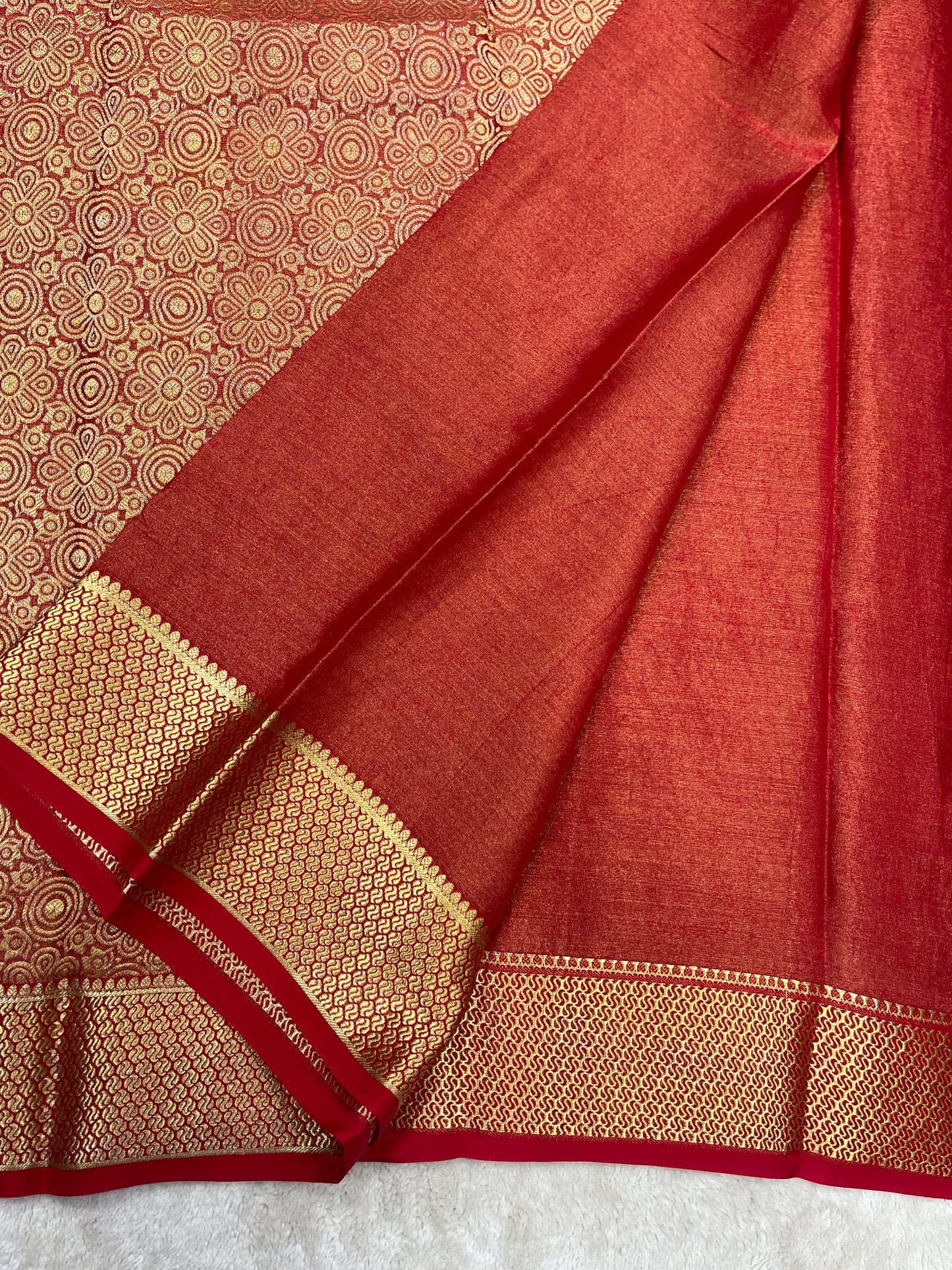 pure crepe mysore silk In Red Brocade With Self Blouse-16271503