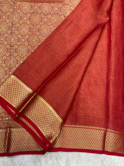 pure crepe mysore silk In Red Brocade With Self Blouse-16271503