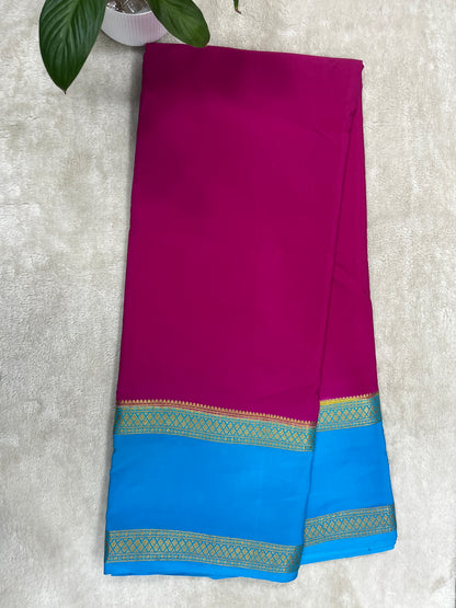 pure crepe mysore silk Pink plain & Blue Contrast Blouse- 16271501