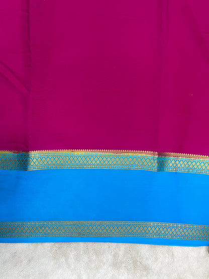 pure crepe mysore silk Pink plain & Blue Contrast Blouse- 16271501