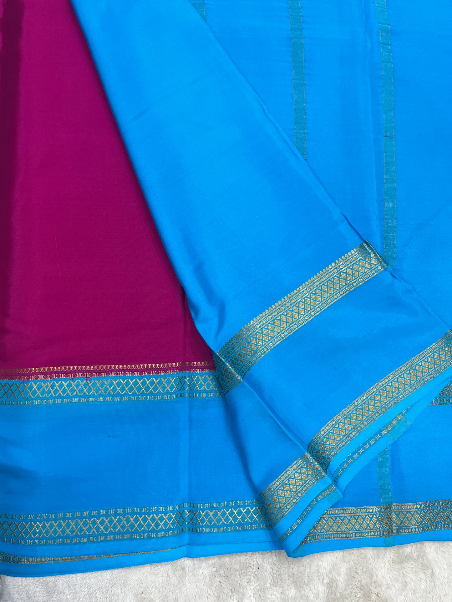 pure crepe mysore silk Pink plain & Blue Contrast Blouse- 16271501