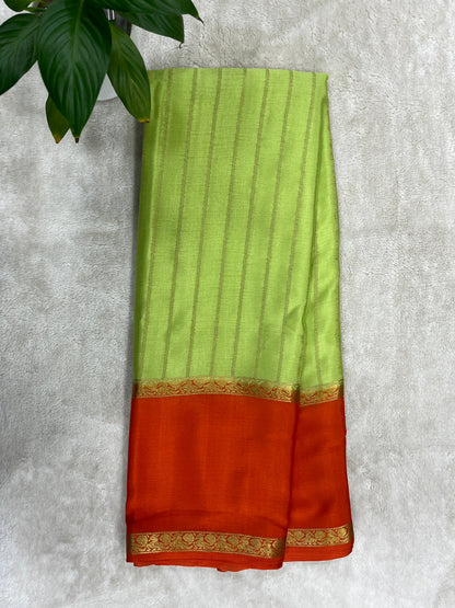 pure crepe mysore silk crush grape With Green & Orange Contrasr Blouse - 1146007
