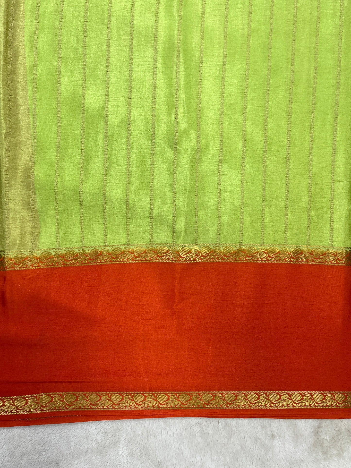 pure crepe mysore silk crush grape With Green & Orange Contrasr Blouse - 1146007