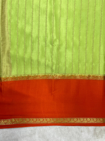 pure crepe mysore silk crush grape With Green & Orange Contrasr Blouse - 1146007