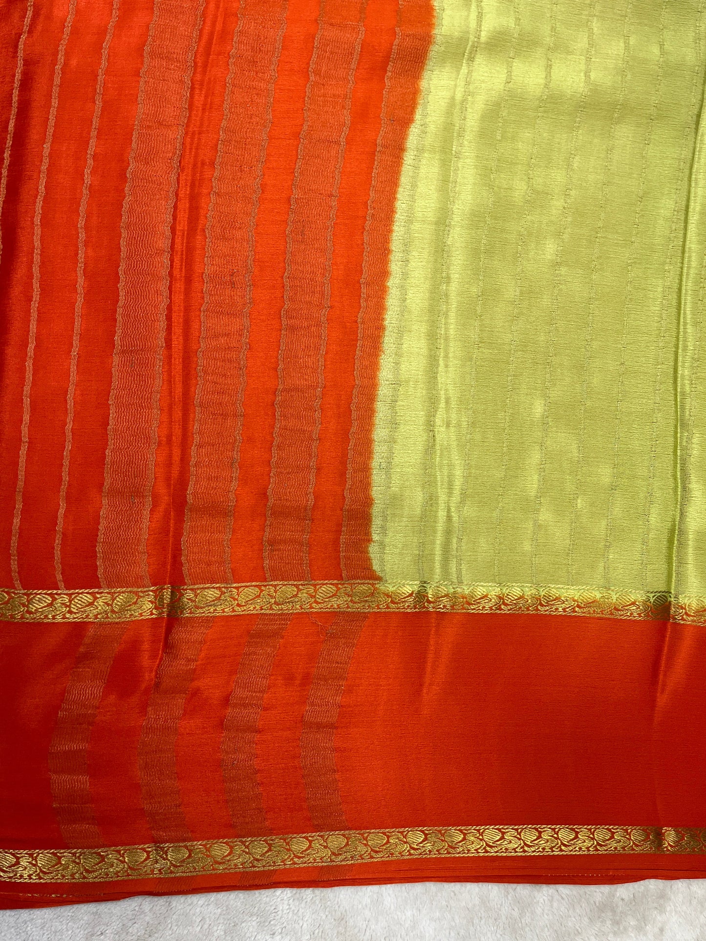 pure crepe mysore silk crush grape With Green & Orange Contrasr Blouse - 1146007