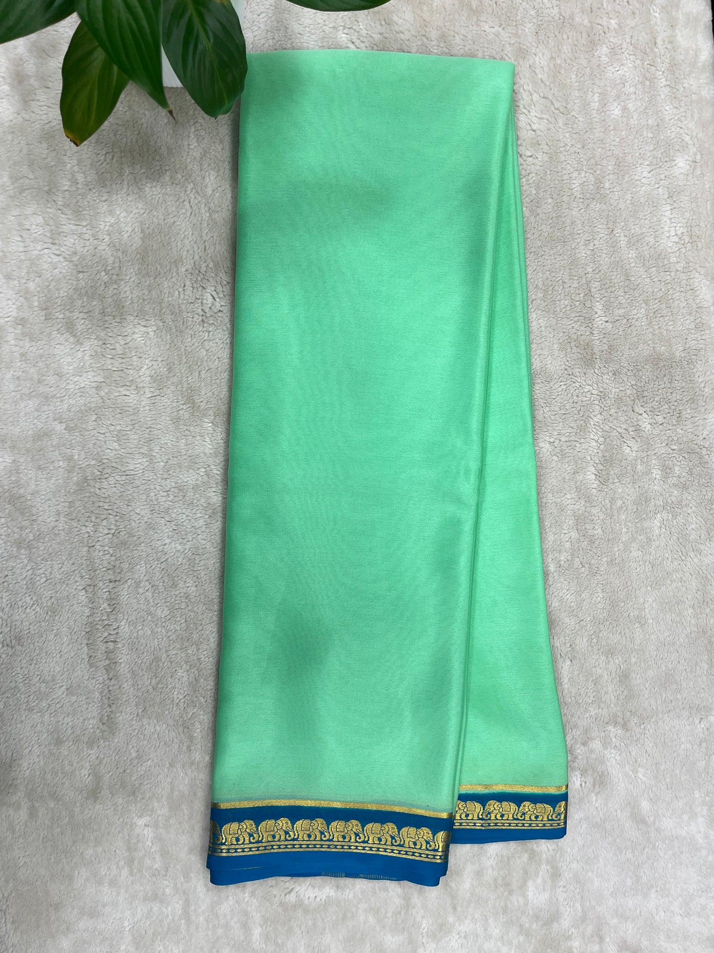 pure crepe mysore silk In Sea Green With Blue piping & Contrast Blouse- 1146006