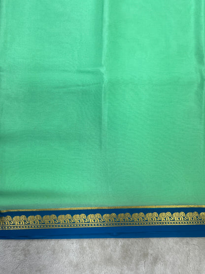 pure crepe mysore silk In Sea Green With Blue piping & Contrast Blouse- 1146006