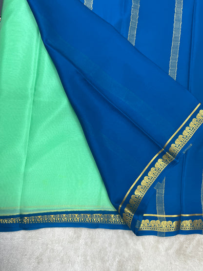pure crepe mysore silk In Sea Green With Blue piping & Contrast Blouse- 1146006