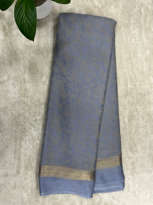 pure crepe mysore silk Grey Brocade With Self Blouse -1145309