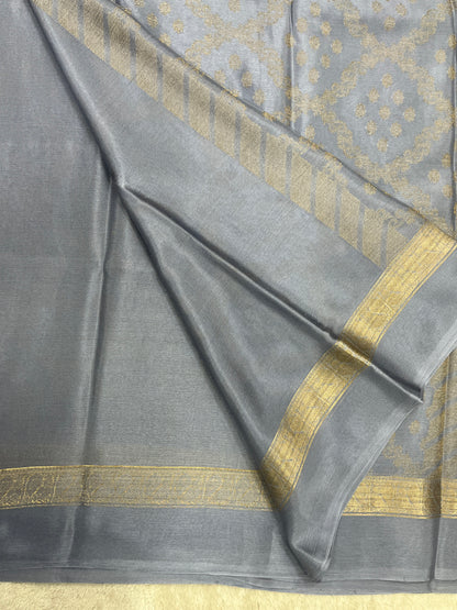 pure crepe mysore silk Grey Brocade With Self Blouse -1145309