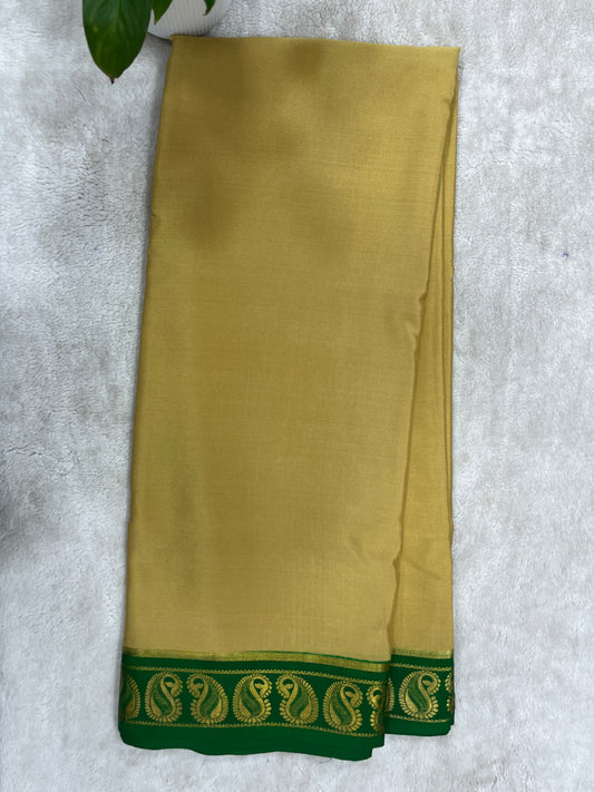 Pure Crepe Mysore Silk Saree in Mango Border - 1146001