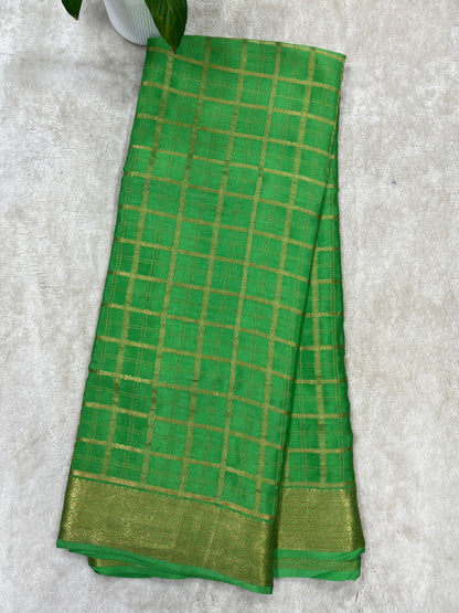 Pure Crepe Mysore Silk Saree in checks pattern - 1145305