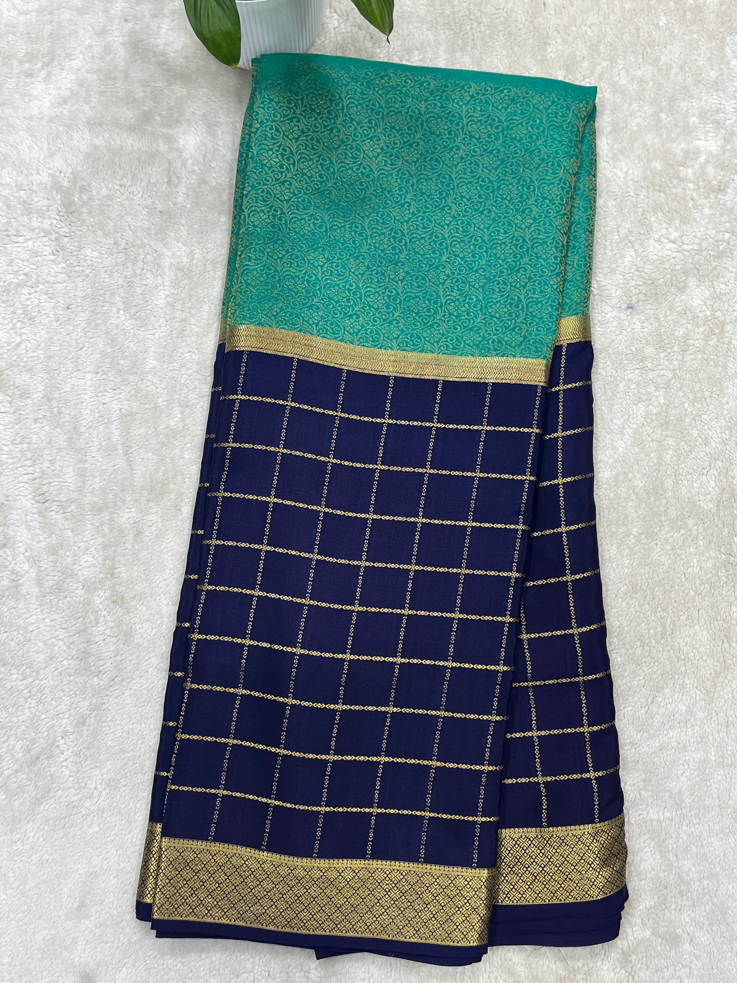 Pure Crepe Mysore Silk Saree in checks brocade - 1145313