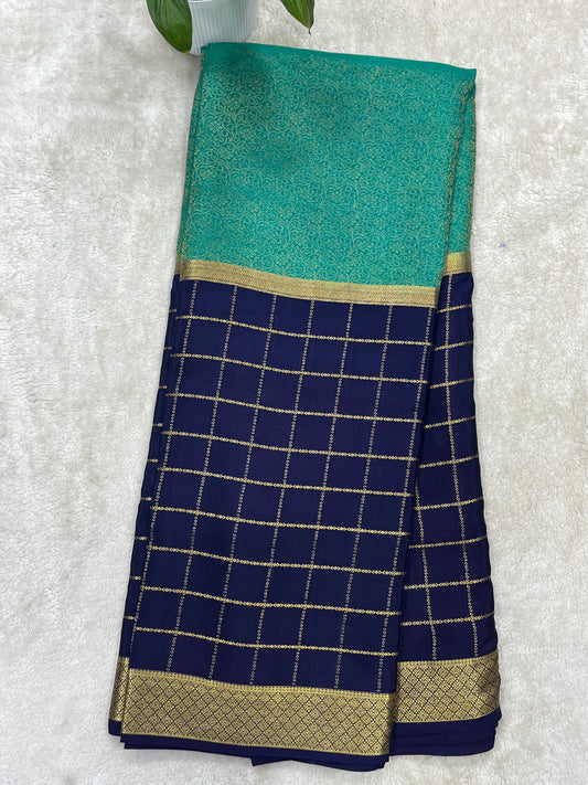 Pure Crepe Mysore Silk Saree in checks brocade - 1145313