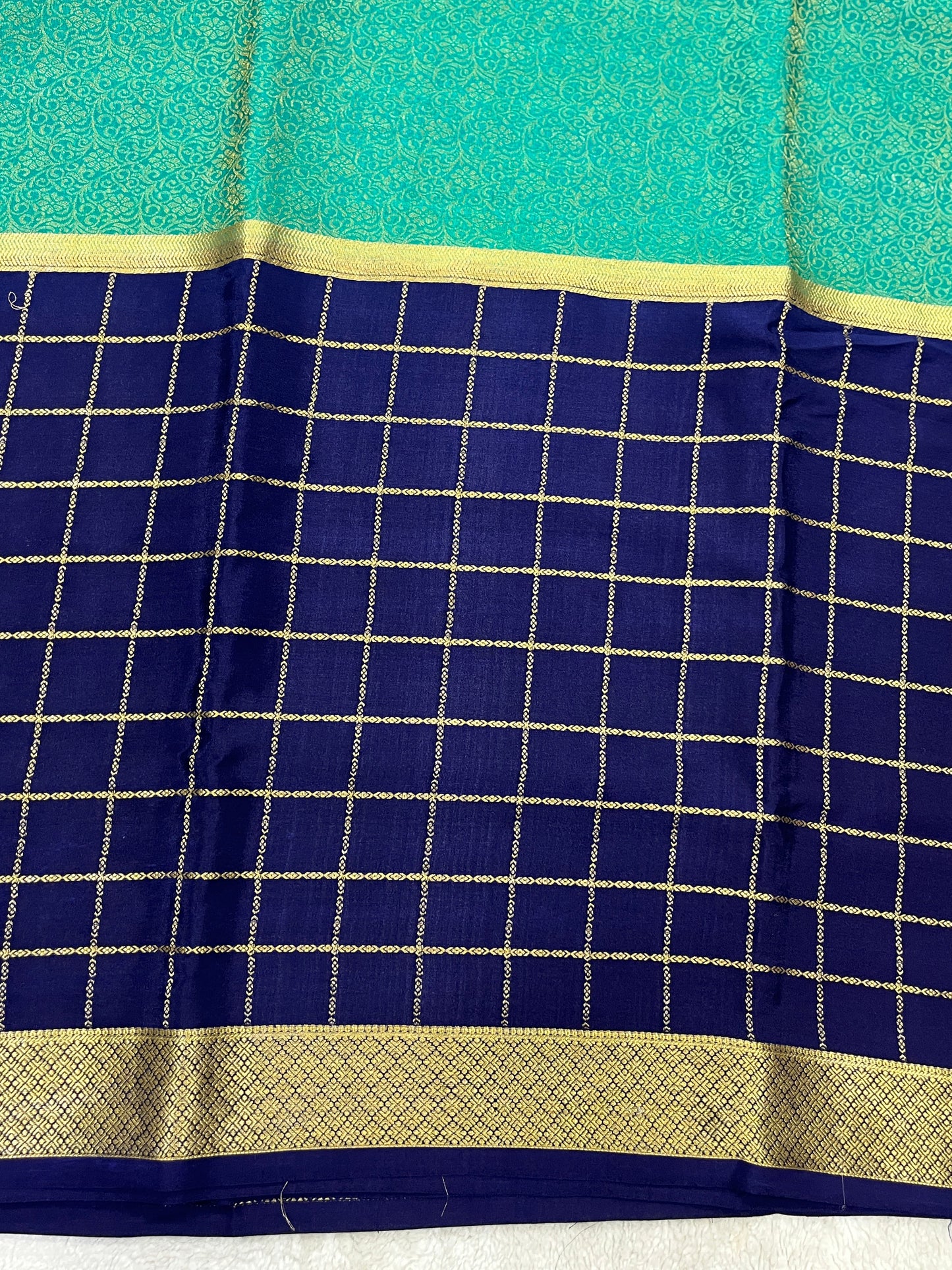 Pure Crepe Mysore Silk Saree in checks brocade - 1145313