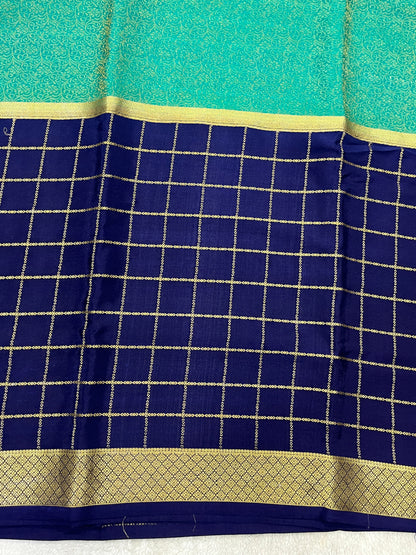 Pure Crepe Mysore Silk Saree in checks brocade - 1145313