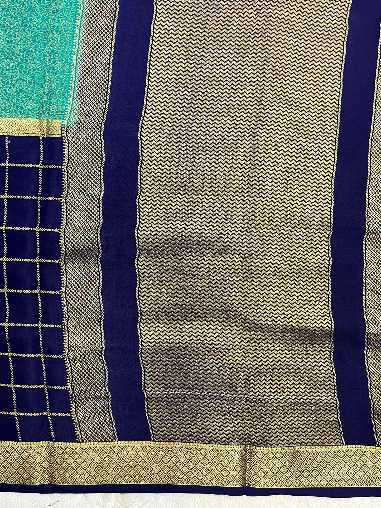 Pure Crepe Mysore Silk Saree in checks brocade - 1145313