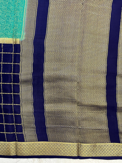 Pure Crepe Mysore Silk Saree in checks brocade - 1145313