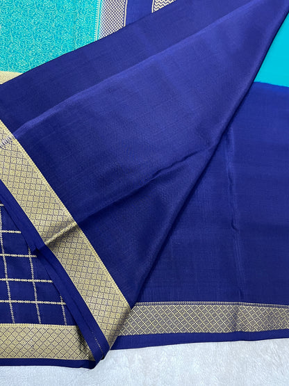 Pure Crepe Mysore Silk Saree in checks brocade - 1145313