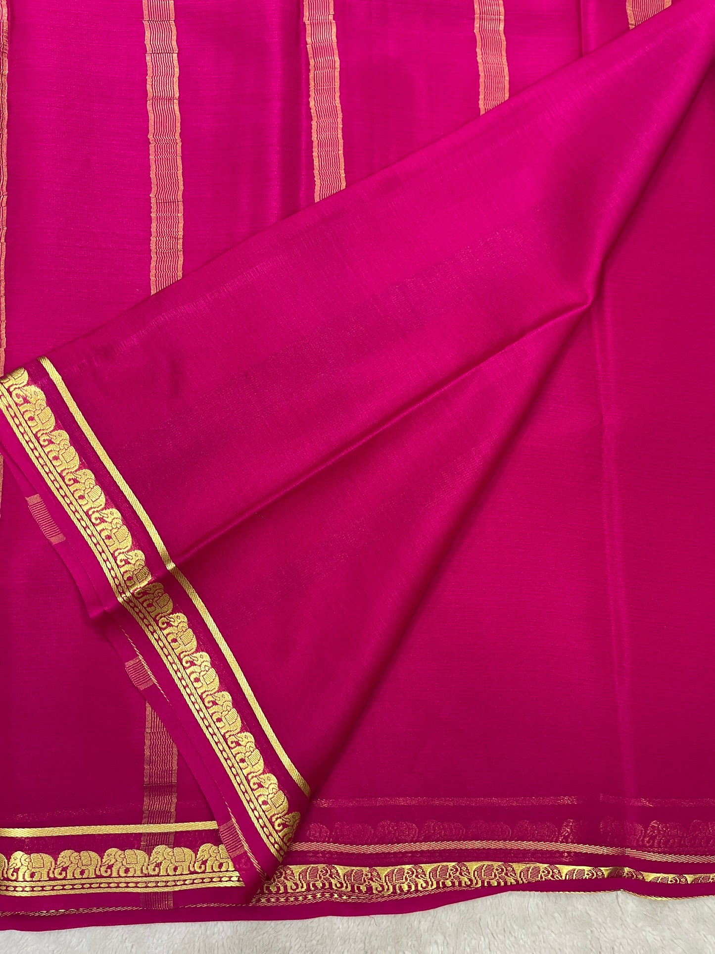 Pure Crepe Mysore Silk Saree in Elephant border - 1146006