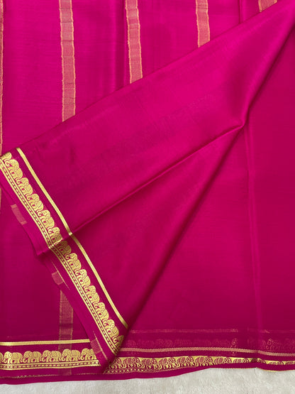 Pure Crepe Mysore Silk Saree in Elephant border - 1146006