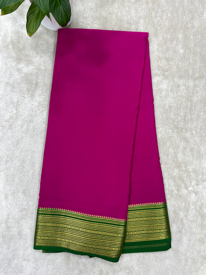 Pure Crepe Mysore Silk Saree in pink and green contrast  - 1146004