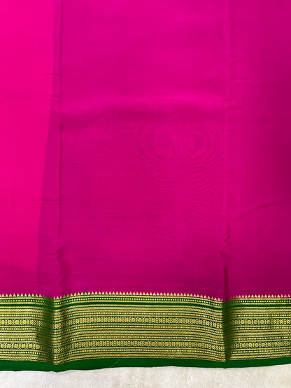 Pure Crepe Mysore Silk Saree in pink and green contrast  - 1146004