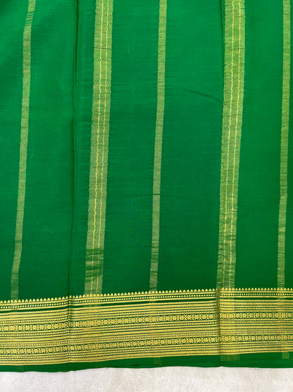 Pure Crepe Mysore Silk Saree in pink and green contrast  - 1146004